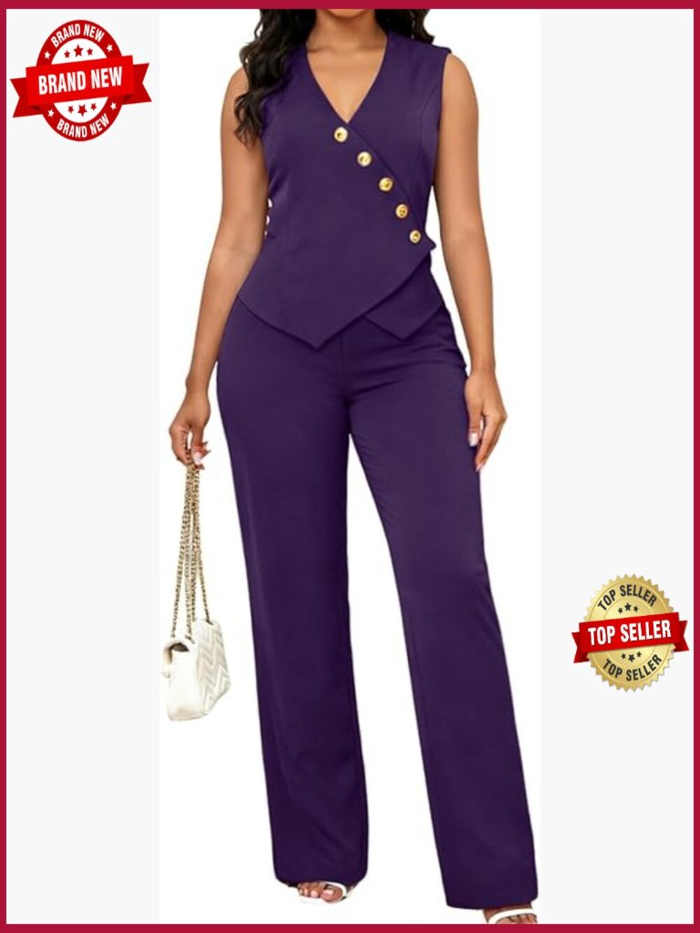 Sleeveless Blazer Vest & High-Waisted Pants Suit Set for Work